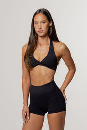 Core Twist Halter Crop | Black