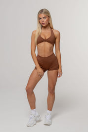 Core Twist Halter Crop | Espresso