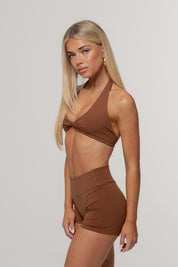 Core Twist Halter Crop | Espresso