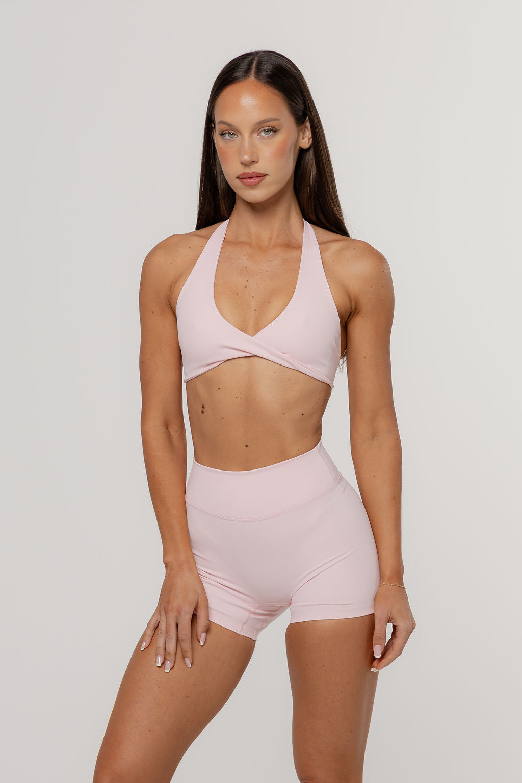 Core Twist Halter Crop | Blush